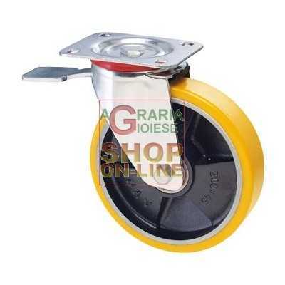 YELLOW POLYURETHANE WHEEL CAST IRON CORE PLATE WITH BRAKE DIAM.