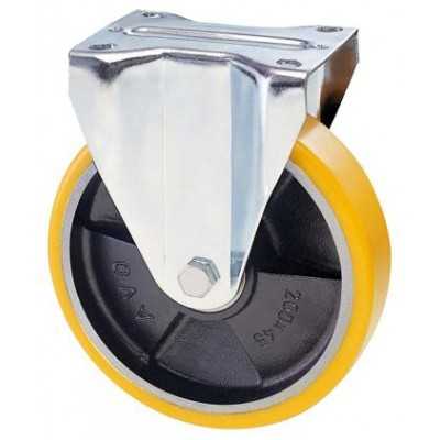 YELLOW POLYURETHANE WHEEL CAST IRON CORE FIXED PLATE CM. 125X25