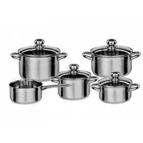 SET 5 STAINLESS STEEL POTS WITH 4 SILVER STAINLESS STEEL LIDS