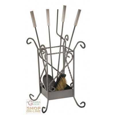 SET CAMINO IN FERRO BATTUTO GINEVRA 4 ATTREZZI CM. 55 ALTO 