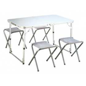 CAMPING SET ALUMINUM TABLE WITH 4 STOOLS CM. 98x61x60h.