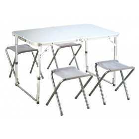 SET CAMPEGGIO TAVOLO IN ALLUMINIO CON 4 SGABELLI CM. 98x61x60h. 
