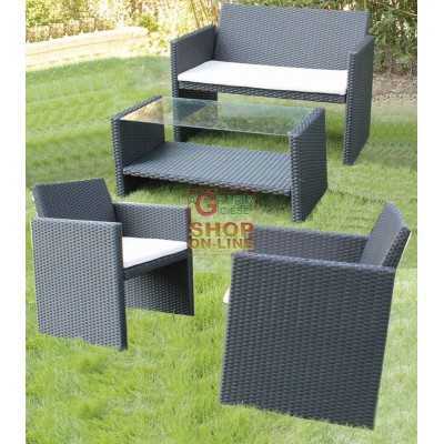 GARDEN LIVING ROOM SET MOD. CANNES SIMIL RATTAN DARK BROWN