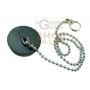 TAPPO IN GOMMA NERA CON CATENELLA PERLINE OTTONE 90 DIAM. MM.