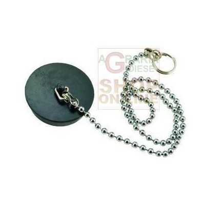 TAPPO IN GOMMA NERA CON CATENELLA PERLINE OTTONE 90 DIAM. MM.