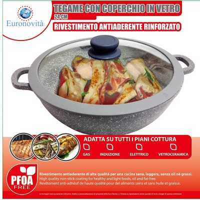 PAN WOK STONE POT WITH HANDLES AND LID CM. 24