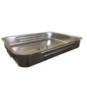 RECTANGULAR TRAY IN HEAVY STAINLESS STEEL WITH HANDLES FOR