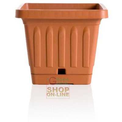 SQUARE PLASTIC VASE BAMA TERRACOTTA WITH SAUCER CM. 30 X30