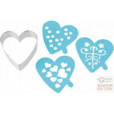 FACKELMANN HEART SHAPED COOKIE CUTTER WITH 3 STENCILS TO