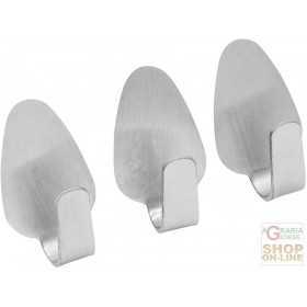 FACKELMANN SMALL ADHESIVE HOOKS IN SATIN STAINLESS STEEL PCS. 3