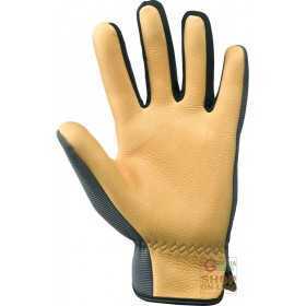 GLOVES PALM IN DEER LEATHER BACK IN SYNTHETIC FABRIC EDGED