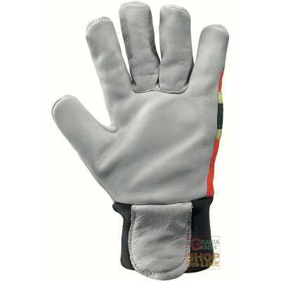 GLOVE IN BOVINE FLOWER FLEECE CANVAS BACK IN ORANGE COLOR WITH