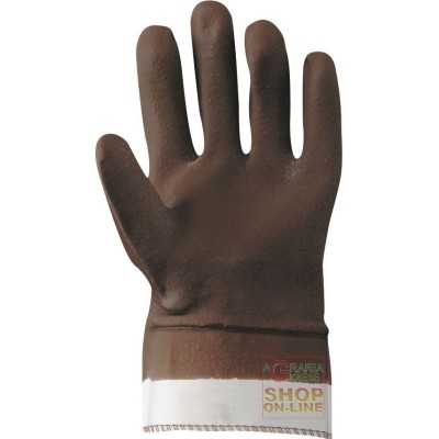 PVC GLOVE WITH AERATED BACK CANVAS SLEEVE EN 388 BROWN COLOR TG