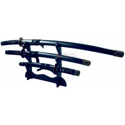 JAPAN SWORDS SET OF 3 BLACK JAPANESE DECORATIVE SWORDS WITH