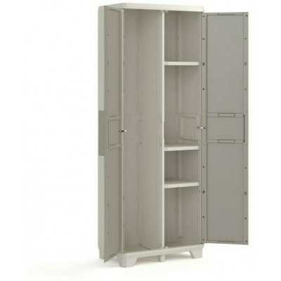 Keter Wood Grain Utility Cabinet With broom holder Gray with