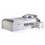 BED WITH CONTAINER COMPARTMENTS AND BEDSIDE TABLE WITH WHEELS
