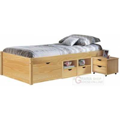 BED WITH CONTAINER COMPARTMENTS AND BEDSIDE TABLE WITH WHEELS