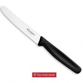 VICTORINOX TABLE KNIFE SERRATED CORRUGATED ROUND TIP WITH BLACK
