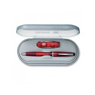 VICTORINOX SET CROSS SOLO TRANSLUCENT RED WITH MULTIPURPOSE
