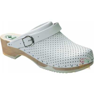 CLOG IN PERFORATED LEATHER WHITE WOOD SOLE TG 35 46