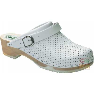 ZOCCOLO IN PELLE FORATA SUOLA IN LEGNO COLORE BIANCO TG 35 46 