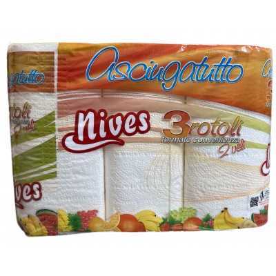 NIVES CARTA ASCIUGATUTTO 2 VELI FORMATO CONVENIENZA 3 ROTOLI 