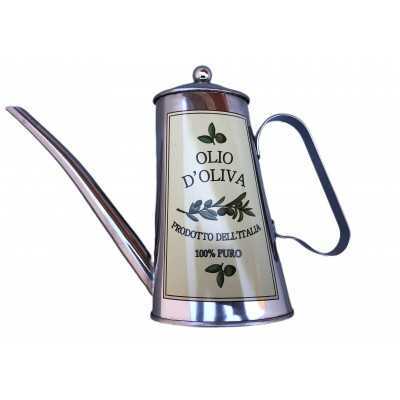 OVAL STAINLESS STEEL OIL WITH WRITTEN OLIVE OIL PRODUCT OF