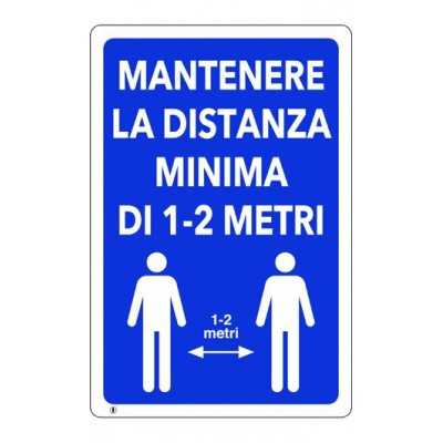 CARTELLO SEGNALE PLASTICA DISTANZA MINIMA 1-2M 300x200 mm. 