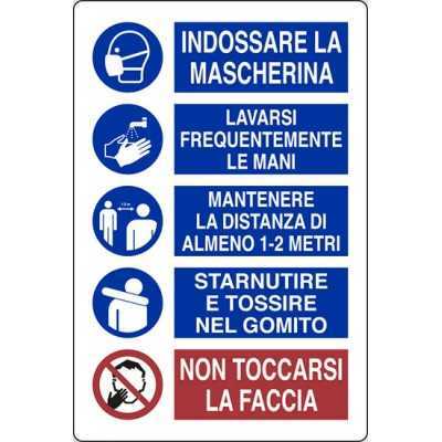 TARGA INDOSSARE MASCHERINA LAVARE MANI MANTENERE DISTANZA