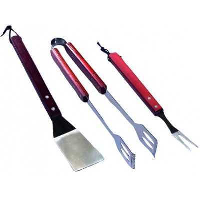 SET PER BARBECUES SANDRIGARDEN 3 PEZZI MANICO LEGNO ACCIAIO