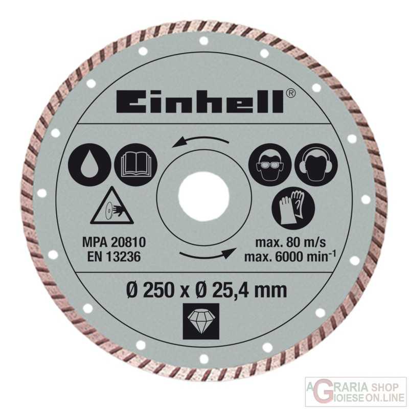 Einhell Disco Diamantato Turbo 250x25,4 Mm – Per Taglio Pietra, Cemento E Piastrelle, Max 7650 Giri/min