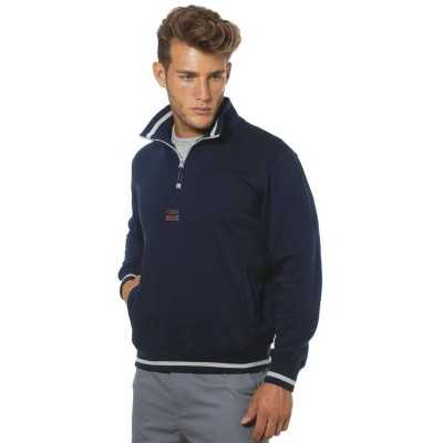 SWEATSHIRT IN POLYESTER COTTON WITH TWO POCKETS AND SHORT ZIP COLOR BLUE BAVY TG. S - XXXL
