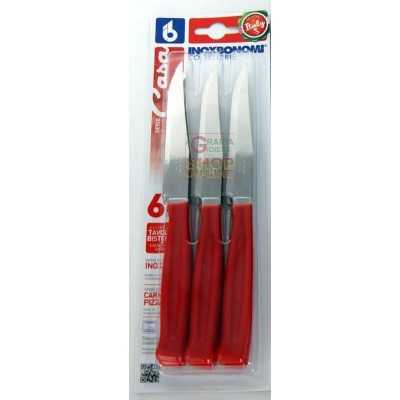 BONOMI SET COLTELLI DA TAVOLA E BISTECCA 6 PEZZI MANICO ROSSO 