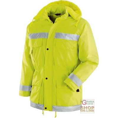 GIACCONE NYLON PVC CON BANDE RIFRANGENTI CAPPUCCIO STACCABILE INTERNO FISSO COLORE GIALLO