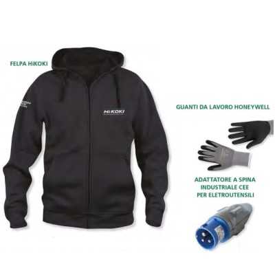 HIKOKI BUILDING BOX COMPLETE WITH INDUSTRIAL ADAPTER SWEATSHIRT AND GLOVES