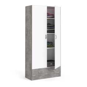 KIT ARMADIO FOCUS 2 ANTE 1 CASSETTO CEMENTO-BIANCO cm. 79x36x170h.
