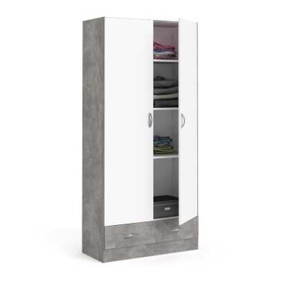 KIT ARMADIO FOCUS 2 ANTE 1 CASSETTO CEMENTO-BIANCO cm. 79x36x170h.