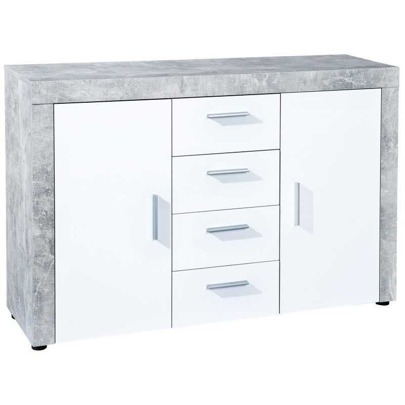 Credenza a 2 ante e 4 cassetti con segreto in legno di noce con filetti e intarsi e pannelli