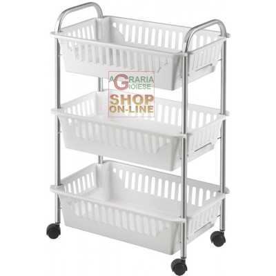 METALTEX SHELF WITH 3 PLASTIC BASKETS OSLO3 CM. 41 X 26 X 63