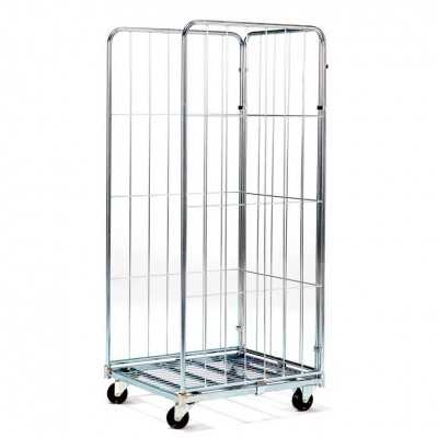TROLLEY WITH 3 SIDES GALVANIZED ROLL CONTAINER CM. 80x71x180h