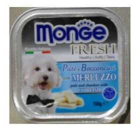 MONGE FRESH PATE AND SMALL CHUNKS FOR DOGS WITH COD GR. 100