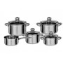 SET 5 STAINLESS STEEL POTS WITH 4 SILVER STAINLESS STEEL LIDS WITH INDUCTION BOTTOM
