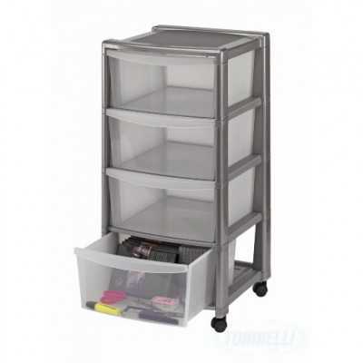 Cassettiera Libera a 4 Scomparti Con Ruote in Dotazione Silver
