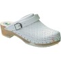 CLOG IN PERFORATED LEATHER WHITE WOOD SOLE TG 35 46