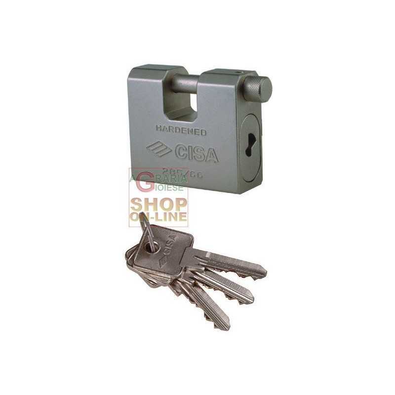Lucchetto Per Serrande CISA 2654085 - Con Perno Da 14 Mm, Acciaio, Lunghezza 85 Mm, Con Piastra Di Protezione Cilindro