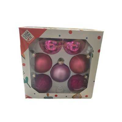 PALLINE PER ALBERO DI NATALE IN VETRO ROSA CM. 6 PZ. 7