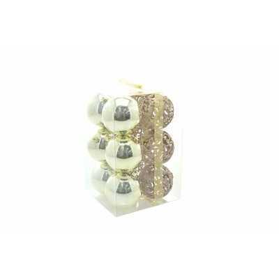 BOX 12 SFERE PALLINE DI NATALE LUCIDA/TRAF.GLITTERATA CHAMPAGNE