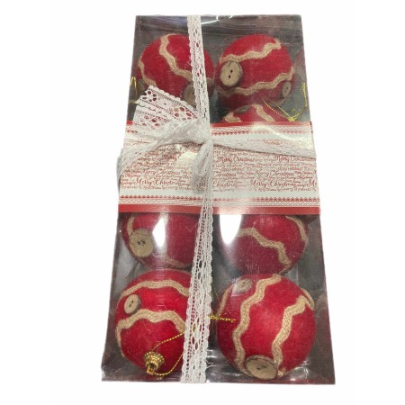 BOX 8 SFERE PALLINE DI NATALE RAFFIA ROSSO CM. 7