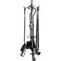 SET ATTREZZI PER CAMINO KIT 5 PEZZI PIGNA FERRO BATTUTO CON