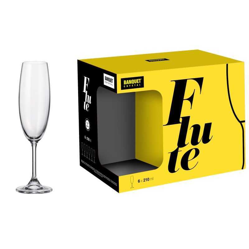 Passione Casa Set 6 Calici Flute In Vetro Da 210 Ml - Bicchieri Per Spumante E Prosecco - Eleganza Per La Tavola